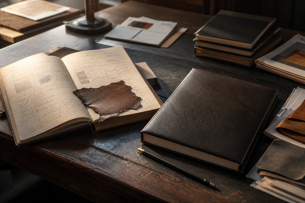 Leather surface and restoration workshop scene